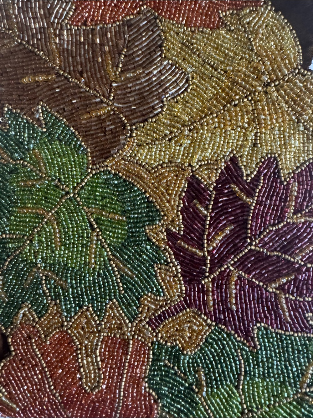 Pier 1 Imports Discontinued Heavily Beaded Green/Plum/Brown/Orange Table Runner - Picture 7 of 12